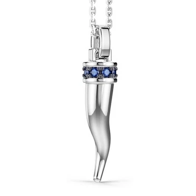 Collana uomo catenina cornetto portafortuna Zancan ESC186-BL argento zirconi blu - Immagine 1 di 3