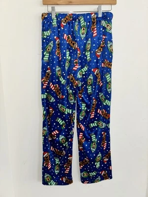 Scooby Doo Pijama Pantalones Pequeños Azul Papá Noel Vacaciones Navidad Retro Difuso Suave Pijamas Foto 1 de 4