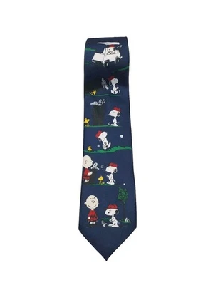 Corbata azul vintage Peanuts Snoopy Charlie Brown Woodstock golfistas Foto 1 de 4