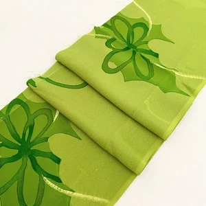 Green Noel #E 6.5x37 Vintage Shibori Dyed Jacquard Silk Kimono Fabric SE81 - Picture 1 of 9