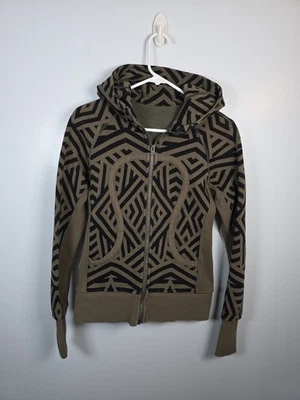 Lululemon Women Size S Scuba Hoodie II Khaki Green w/Black Chevron Geometric - Image 1 of 4