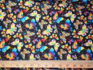 Rainbow Pride Butterflies Colors Black Cotton Craft Sewing Fabric 67 inches NEW - Picture 1 of 3