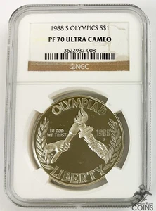 1988-S US $1 Silver Proof Coin, SEOUL OLYMPICS NGC PF70 Ultra Cameo - Picture 1 of 4
