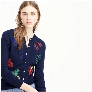 J. CREW Cardigan Jackie Ricamato Maglione Frutta Ciliegia Ananas Ciliegie S - Foto 1 di 14