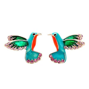 Aretes Colibrí Oro Cristal Colorido Esmalte Joyería De Colección Nueva York - Imagen 1 de 6