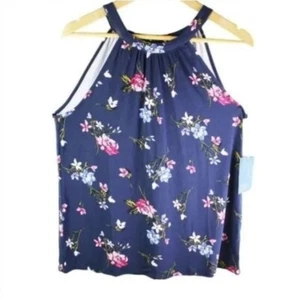 Market & Spruce Navy Floral Halter Tank Top Size M - Picture 1 of 9
