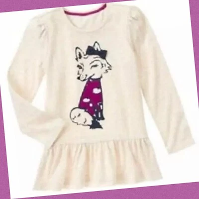 NUEVO CON ETIQUETAS Niñas 5 Gymboree PAQUETEADO Y BRILLANTE Algodón VOLANTES GUIÑO ZORRO CAMISA TOP BEIGE Foto 1 de 2