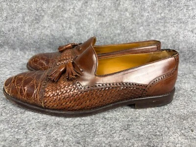 Vintage Mezlan Crocodile Leather loafer Men's 10 Carmel Brown Slip On Tassel - Image 1 of 4