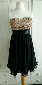Little Mistress Black & Gold Appliqué Flower Strapless Dress Size 10 - Picture 1 of 5