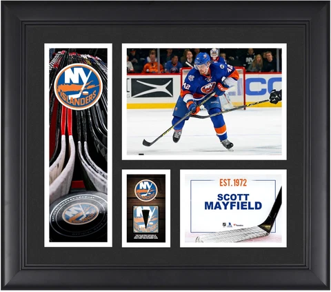 Scott Mayfield NY Islanders Framed 15x17 Collage w/a Piece of GU Puck Cover