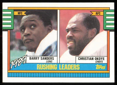 1990 Topps Football #28 1989 Rushing Leaders (Barry Sanders / Christian Okoye) - Image 1 of 2