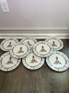 Set of 8 Totally Today Coastal Lighthouse Nautical Dinner Plates – 10.5" - Picture 1 of 7