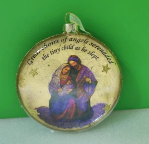 Robert Stanley NATIVITY Joseph Mary Jesus Disc Glass Hanging Christmas Ornament - Picture 1 of 4