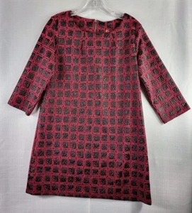 Isle by Melis Kozan Mini Shift Dress Women’s Medium Dark Red Black Career Square - Picture 1 of 7