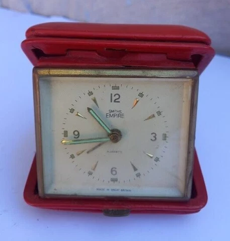 Working Smiths Empire Travel Clock in Red Leather Hard Case Cover