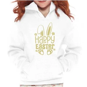 Spring Happy Easter Bunny Ears Paw Print Youth Girls Hoodie Sweatshirts Kids - Picture 1 of 7