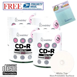 Disco grabable 400 Smartbuy 52X CD-R 700 MB blanco superior + paño de microfibra GRATIS - Imagen 1 de 5