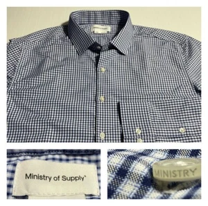 Camicia Ministry Of Supply Aero Zero blu bianca ordinata check poli slim XL - Foto 1 di 17