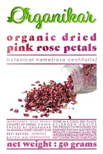 ORGANIKAR DRIED ORGANIC PINK ROSE PETALS - 50 G - ROSA CENTIFOLIA -PREMIUM GRADE - Picture 1 of 3