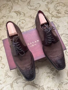 Mezlan “GIAMBI” Brown/Tan Medallion Toe Wingtip Leather Suede Oxford Size 11 - Picture 1 of 17
