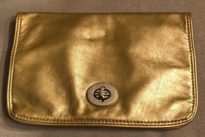 Bolso sin asas de maquillaje cosmético Bare Escentuals Bare Freedom dorado brillante nunca usado Foto 1 de 4