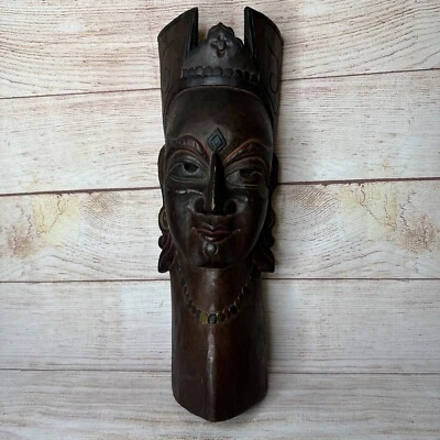 Collar colgante corona máscara coleccionable arte de pared primitivo madera tallada a mano Foto 1 de 4