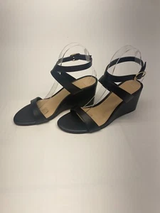 Stuart Weitzman Womens Avenue Black Strap Leather Wedge Sandals Sz 8.5 - Picture 1 of 8