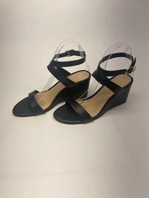 Stuart Weitzman Womens Avenue Black Strap Leather Wedge Sandals Sz 8.5 - Image 1 of 4