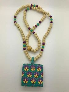 COLGANTE PÚRPURA TURQUESA Cuentas y Madera Pintada a Mano Collar Hecho a Mano Damas MN3 - Imagen 1 de 1