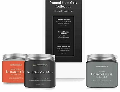 3 Pack Face Mask Gift Set Dead Sea Mud Mask Bentonite Clay and Charcoal Mask - Image 1 of 4
