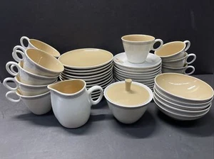 Franciscan Fan Tan Whitestone Cup Saucer Plate Creamer Sugar Jar Japan 43pcs - Picture 1 of 11