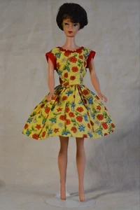 Vintage Barbie Clone Yellow Red Print Dress, 60s - Picture 1 of 3