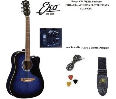 EKO RANGER CW EQ BLU SUNBURST CHITARRA ACUSTICA ELETTRIFICATA +  Tracolla e Cavo - Immagine 1 di 4