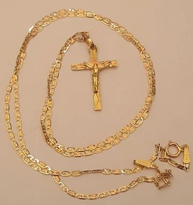 Real 14k Yellow Rose Gold Crucifix Jesus Cross Pendant 20 Inch Valentino Chain - Picture 1 of 12
