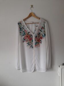 Monsoon Ivory Floral See Trough Blouse Top Size 16 Uk