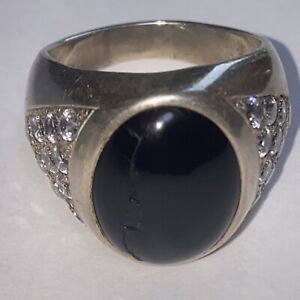 Men's Sterling Silver Signet Style Onyx & CZ Ring-SZ 11.5-