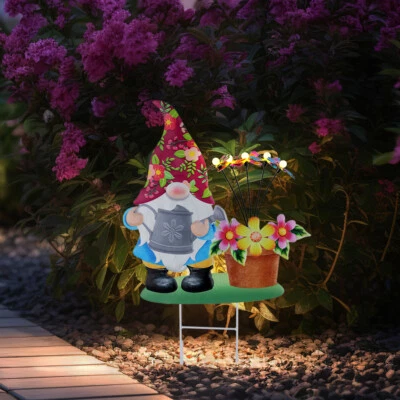 Gartenzwerg Außenleuchte Solarlampe LED Erdspieß Libellen Blumen bunt Gartendeko - Bild 1 von 4