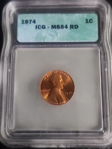 1974 P Uncirculated Lincoln Memorial Cent ICG MS-64 Red Free Shipping  - Picture 1 of 2