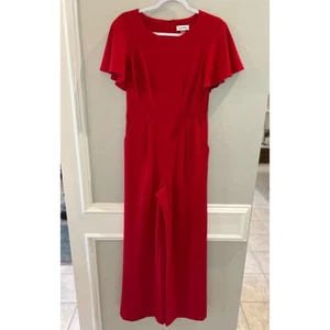 Calvin Klein Cropped Jumpsuit Damen Kurzarm Gerades Weites Bein Rot Gr. 4 - Bild 1 von 8