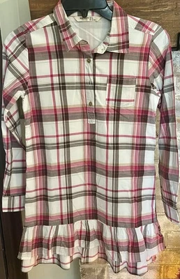 NUEVO Vestido túnica antiguo azul marino para niñas L 10-12 rosa a cuadros con volantes dobladillo nuevo sin etiquetas Foto 1 de 2