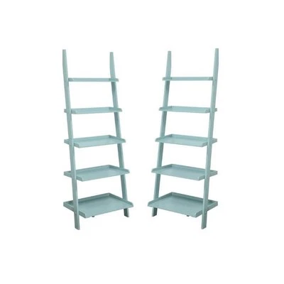 Juego de estantería de madera con escalera cuadrada para el hogar de 2 piezas en verde espuma de mar Foto 1 de 4