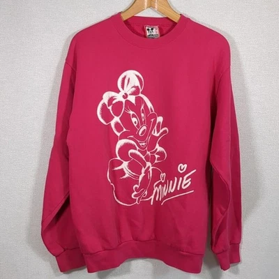 Vintage Disney Designs Sweatshirt Minnie Bright Pink Made in USA Size Large EUC - Image 1 of 4