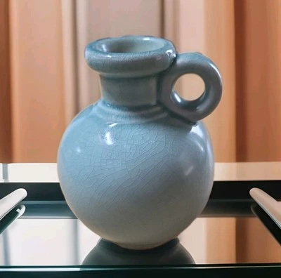 "Jarra vasija 6"" jarrón granja aspecto envejecido enloquecido azul pálido/verde Z2" Foto 1 de 4