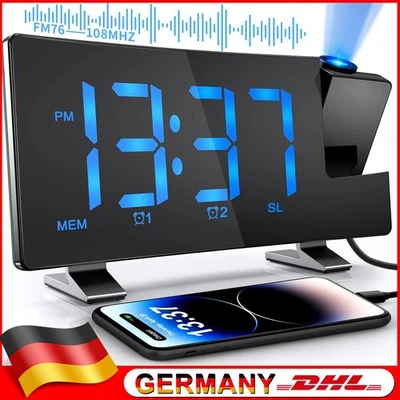 LED FM Radiowecker mit Projektion Digital Funkuhr Dimmbar Tischuhr Alarm USBDEU - Bild 1 von 4