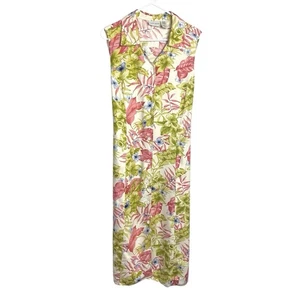Abito vintage anni 90 Jaclyn Smith donna XL floreale senza maniche bottoni midi cravatta schiena - Foto 1 di 8