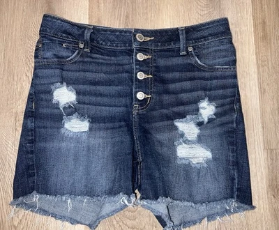 Женские джинсовые шорты Maurice размер 10 с высокой талией на пуговицах с вырезом из синей джинсовой ткани - Изображение 1 из 4