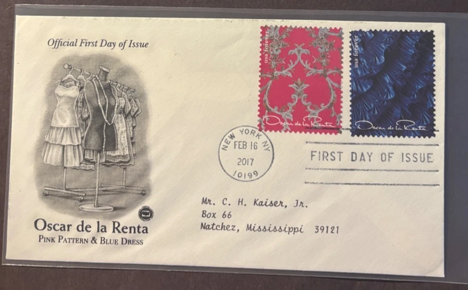 #5173b&g Oscar de la Renta Blue Dress/Pink Pattern addressed FDC on PCS cachet - Image 1 of 1