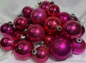 24 VTG Mixed Lot Size Pink Fuchsia Glass Balls Ornaments Shiny Brite Rauch USA - Picture 1 of 24