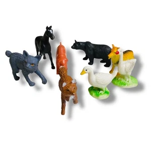 Lot of 8 Plastic Miniature Animals Hog Goose Duck Bear Fox Dog - Picture 1 of 5