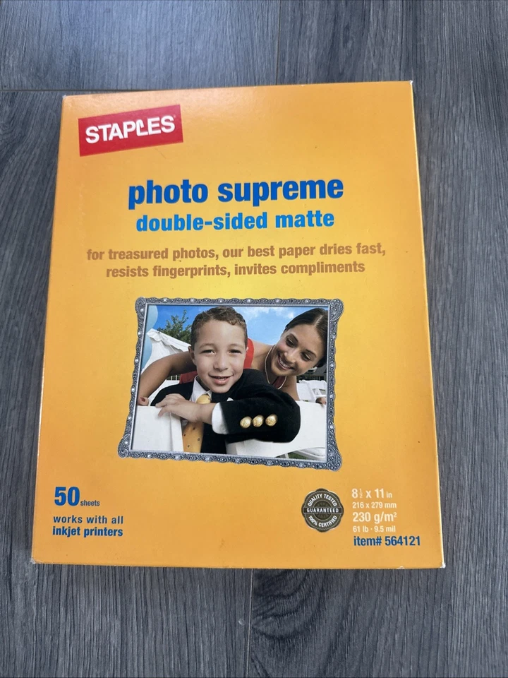 NEW Sealed Staples Photo Supreme Paper 8 1/2" x 11" Dble Sided Matte 50 Pack - Image 1 of 2